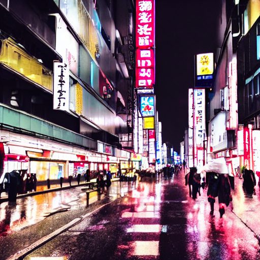 雨が降る東京サイバーパンク風