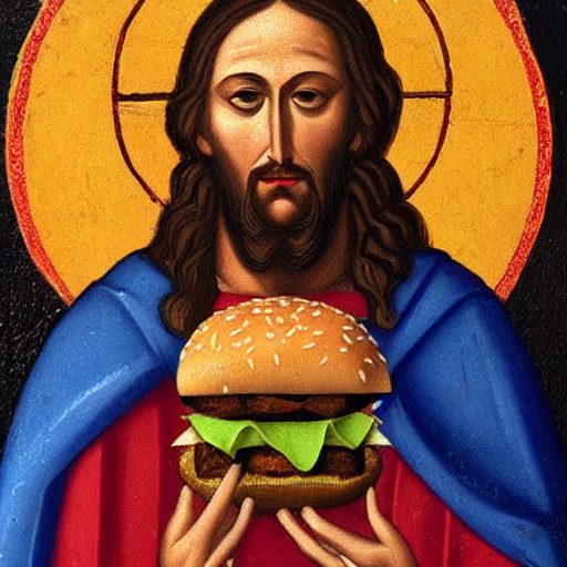 ハンバーガーを持つイエスキリスト