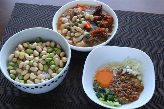 煮物と全卵納豆豆ご飯