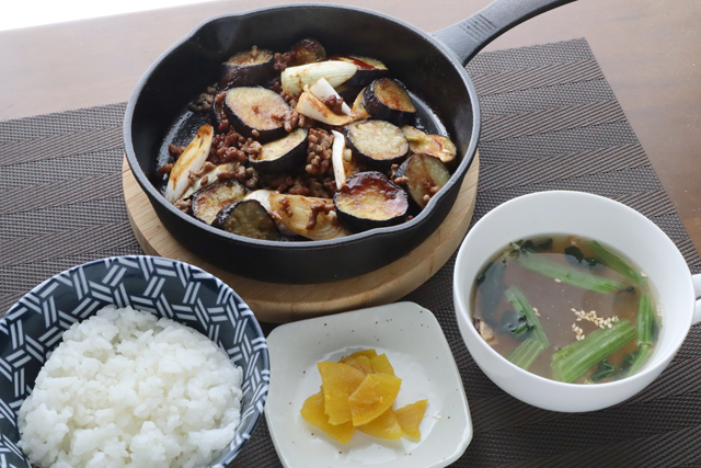 ひき肉とナスの味噌炒め