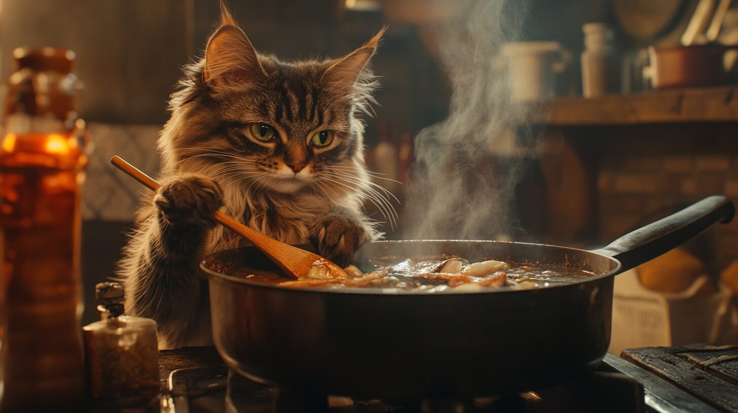 料理をする猫