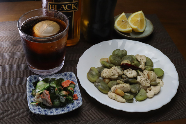 ささみとソラマメのペペロンチーノ風