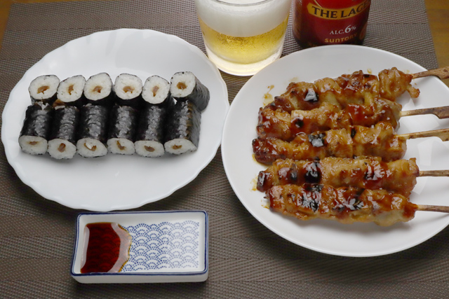 焼き鳥と干ぴょう巻