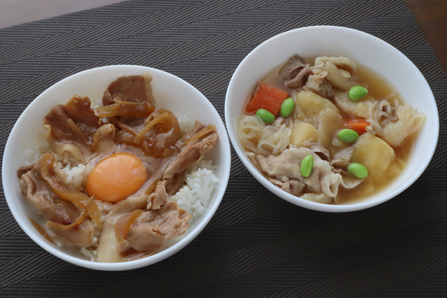豚丼と肉じゃが