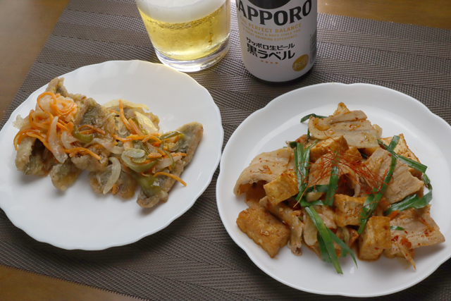 豚キムチとアジの南蛮漬け