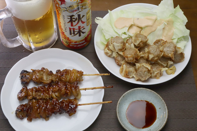 揚げシューマイと焼き鳥
