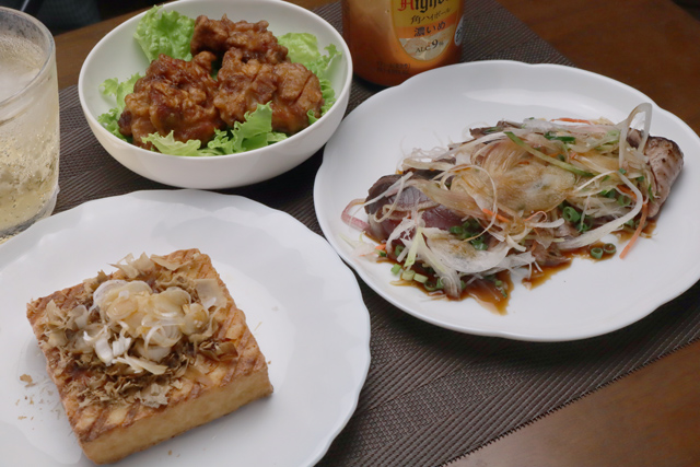 カツオのたたき/唐揚げ/焼き厚揚げ