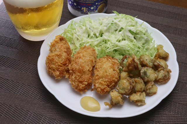 カキフライとベビーホタテ磯辺揚げ