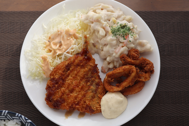 アジフライとイカ唐揚げ